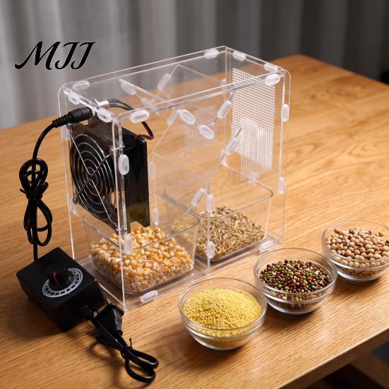 Manual Grain Cleaning Assistant Bird Seeds Cleaner, Adjustable Speed Winnower Machine, Transparent Acrylic Blower Shell Efficient Separation Tool for