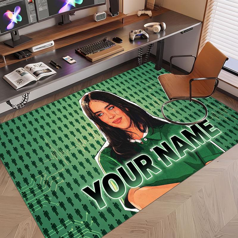 Custom Name Crystal Velvet Rug,Billie Eilish Comfortable Anti Slip Floor Mat For Room Decoration