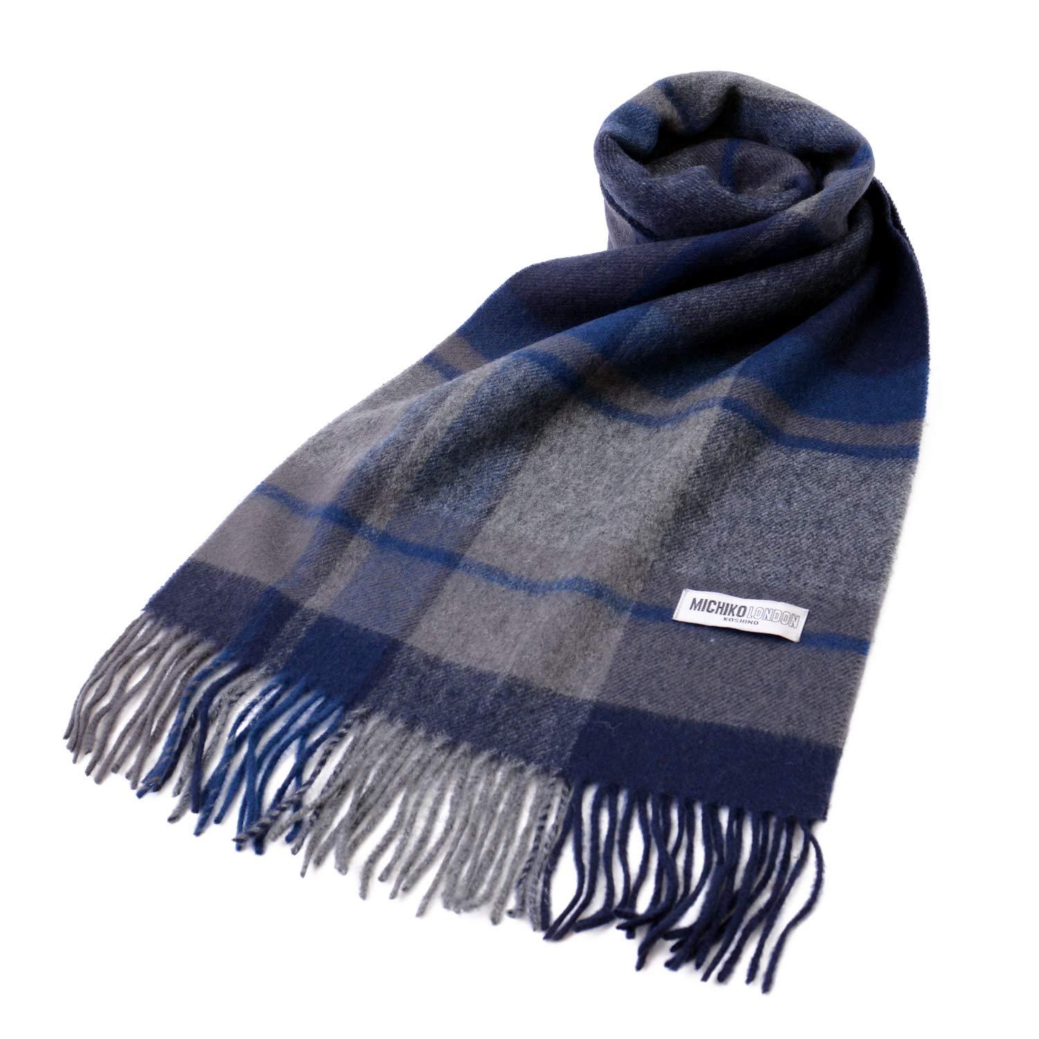 

Michiko London Brand Wool Cold Check Pattern Scarf, Unisex, Weather, (C Pattern Blue)