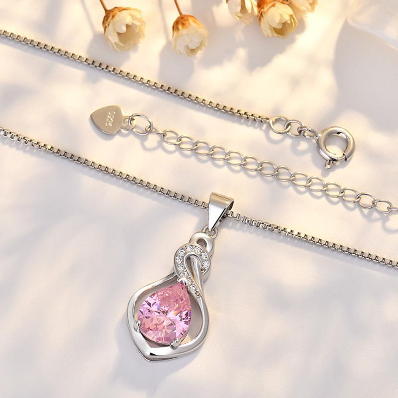 BELLA BOX  S925 Sterling Silver Swan Necklace, Colored Gemstone With Micro-inlaid Zircon Pendant, Collarbone Chain, European And American Style