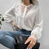 Vintage Embroidered Elegant Lace Blouse Women Lantern Sleeve Single-breasted Shirts For Women Fashion Casual Loose Tops 26218