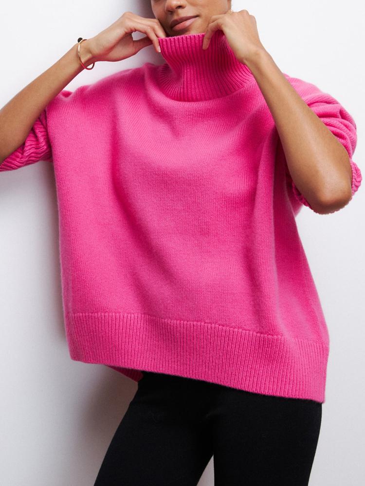 Women's Knitted Sweater Turtleneck White Black Christmas Loose Oversized Pullover Casual Knitwear Soft Sweater for Women 2025