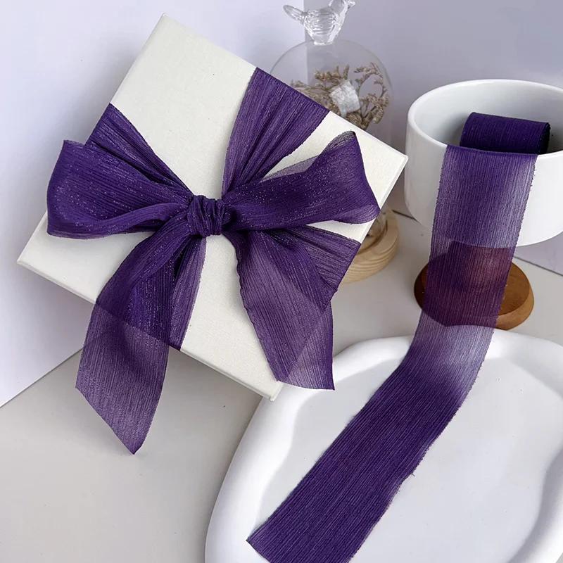 Silver Sparkling Yarn Ribbon Chiffon Wedding Wrinkle Mesh Accessories Bright Silk Wrinkle Gift Box Flower Bundle Packaging