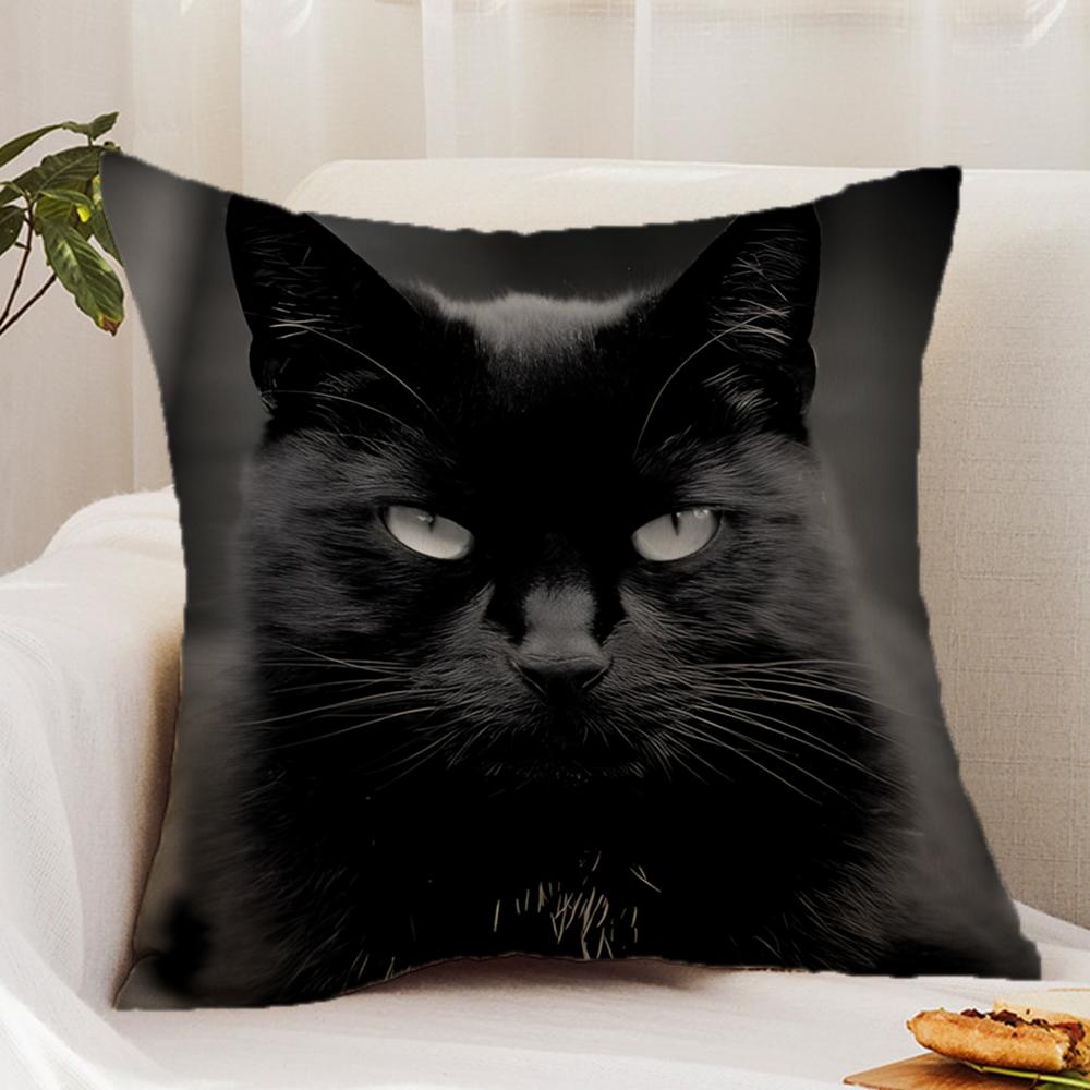 Black C-cat Cushion Cover Premium Comfort Reversible Pillow Cover - Dual - Use Design for Home & Car