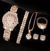 Popular Light Luxury Diamond-Encrusted Fashion Watch Women'S Quartz Watch Love 6-Piece Jewelry Combination Set