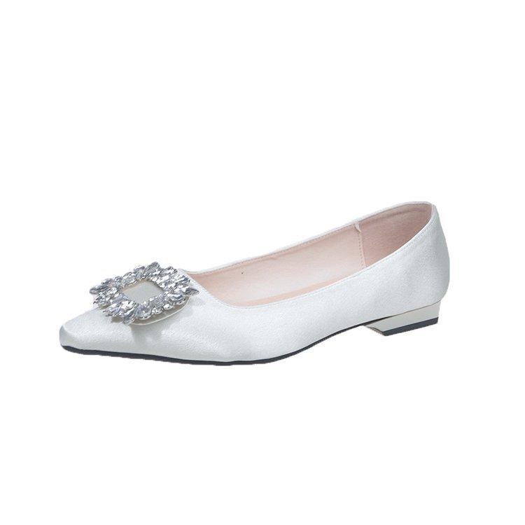 

[youshilai] Shallow mouth square head flat-soled wedding shoes square buckle rhinestones 2025 one-pedal single shoes commuter ladyshoes 40