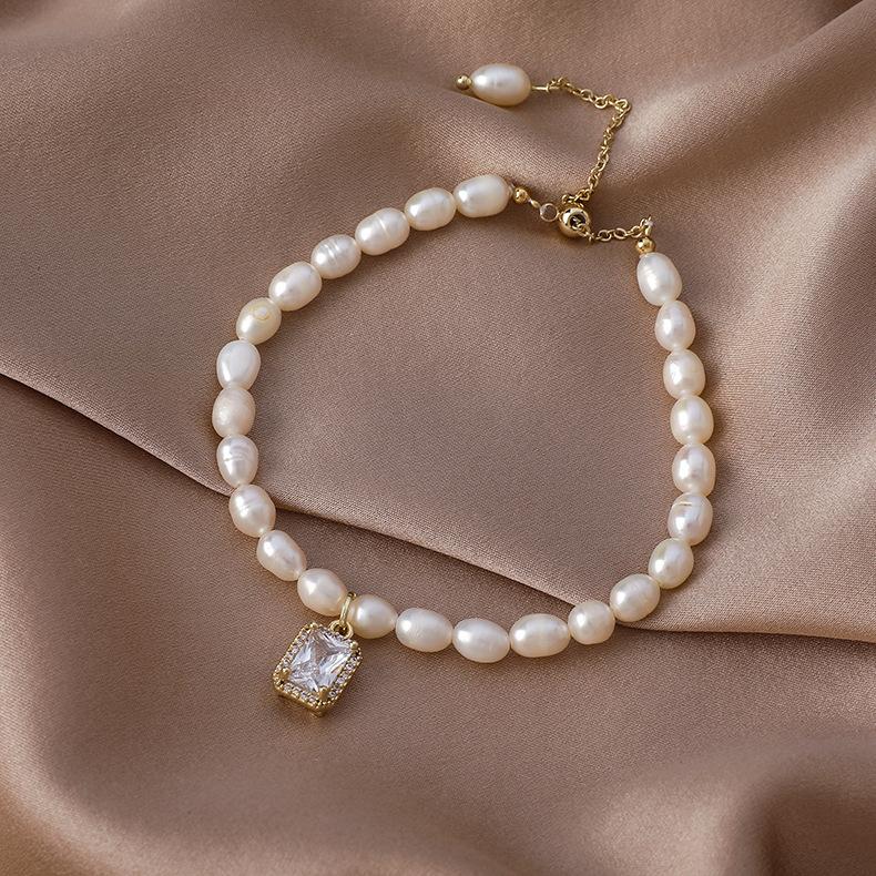 Freshwater pearl square zircon girlfriend bracelet raw 2025 beaded cold wind jewelry