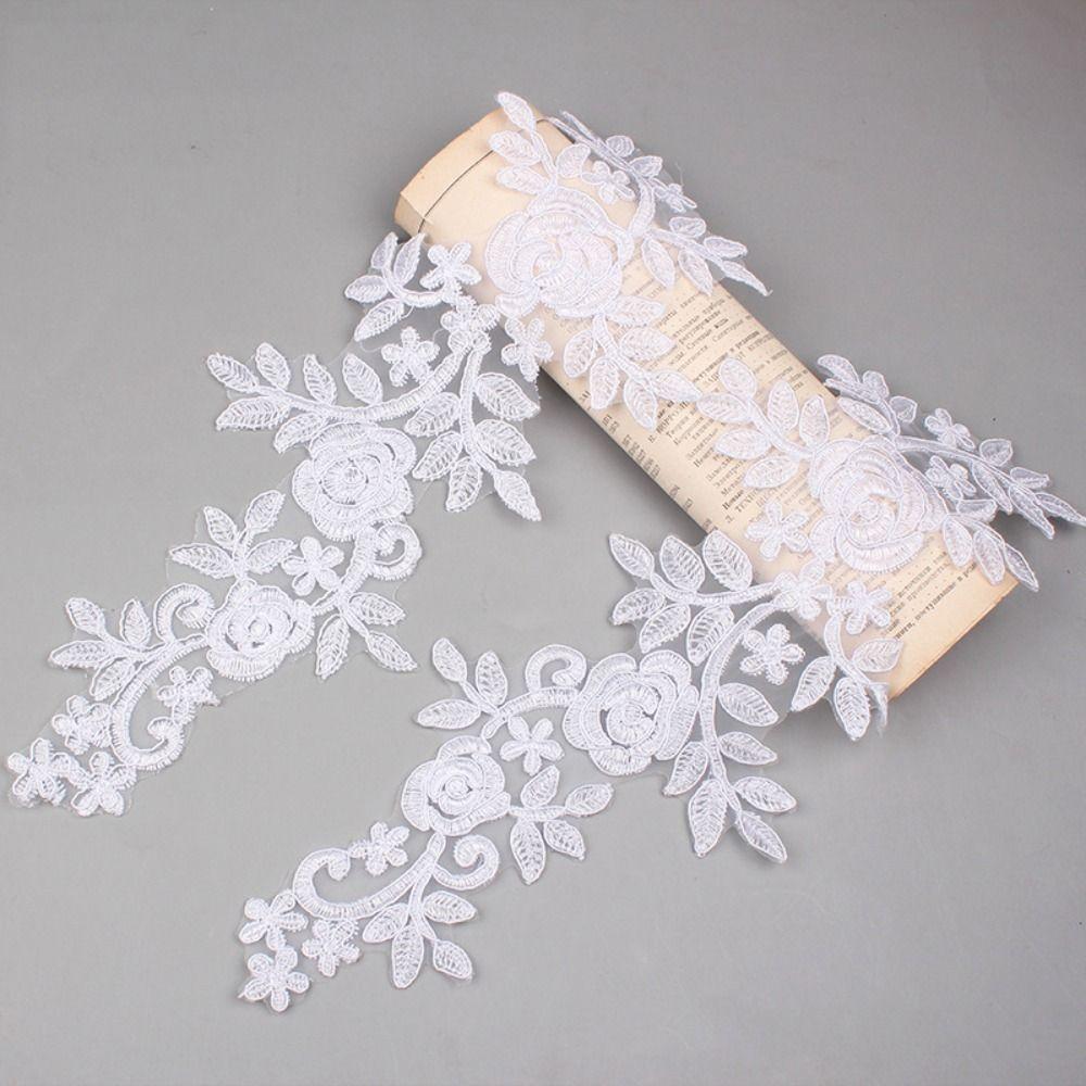 1 Pair 3D Flower Embroidery Flower Applique Polyester DIY Crafts Rose Flower Patch 16cm X 36cm Embroidery Repair Patch