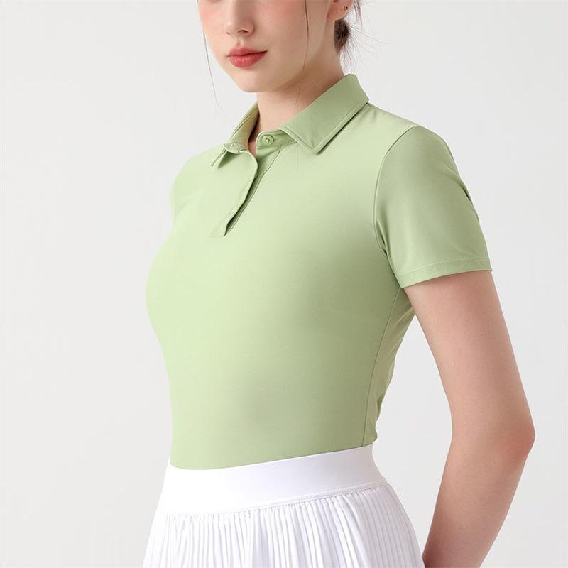Women's Short Sleeve Yoga & Sports Polo Shirt - Breathable Fitness & Outdoor Running Apparel for Tennis, Badminton, and Golf.