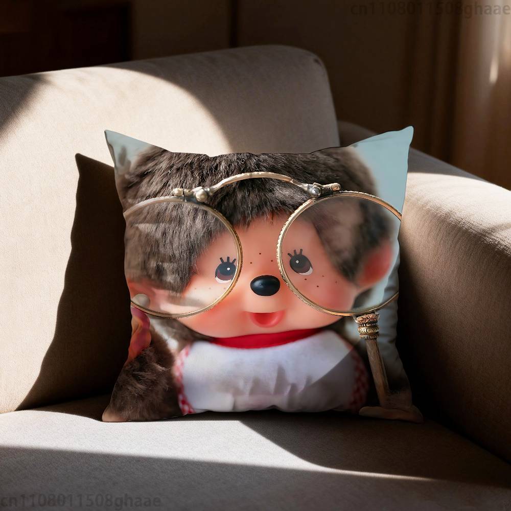 Cute Mmonchhichiss  Pillow Case Square DoubleSided Printing Short Plush Sofa Cushion Cover Bedroom Bedside Pillow