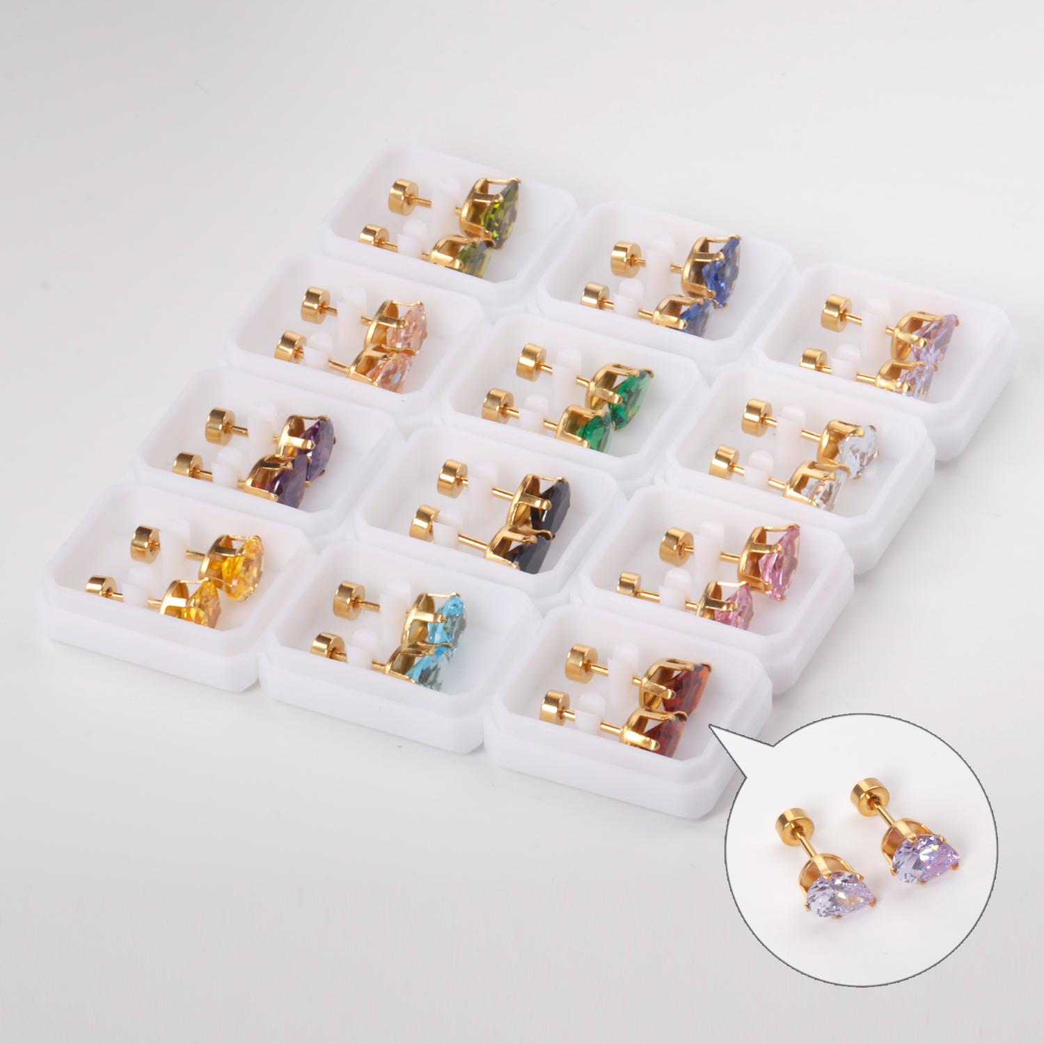 

12 пар/коробка Милые серьги-гвоздики из нержавеющей стали для женщин Бабочка Стрекоза Цветок Кристалл Пирсинг Серьги на винтах Циркон Оптом