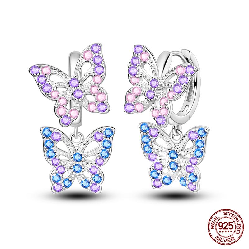 

100% 925 пробы стерлингового серебра серьги для женщин цветной циркон звезда бабочка дьявольский глаз подвески серьги элегантные украшения для вечеринок