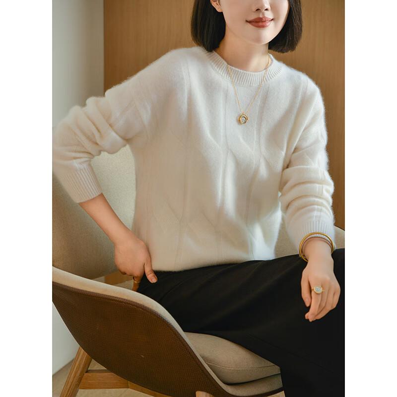 Fanzhen Women's Chunky 100% Wool Round Neck Pullover Sweater