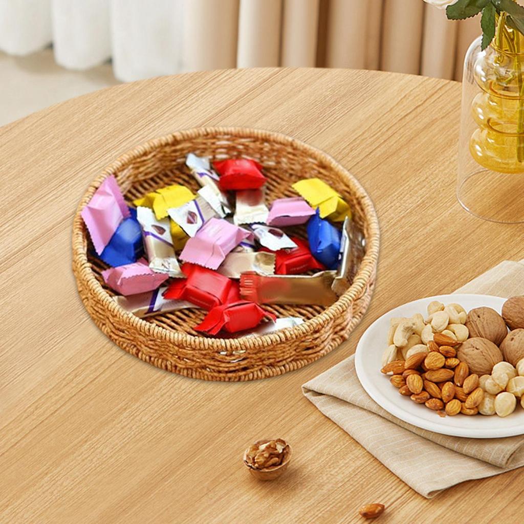 Round Serving Tray Household Decorative, Hand Woven Basket, Bread Storage Basket for Food Dessert Snacks Crackers Countertop