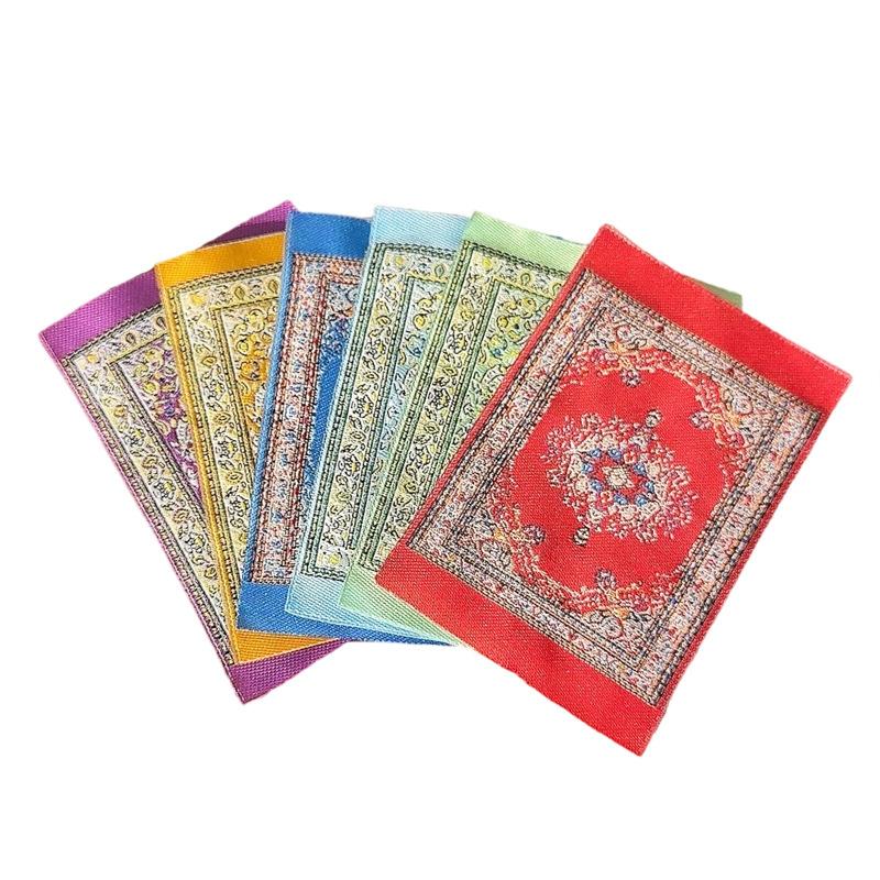 Durable 4Pcs Doll Accessories Miniature Weaving Rug 1:12 Scale Dollhouse Carpet Playing House Decor Floor Coverings Floral Pattern Mat