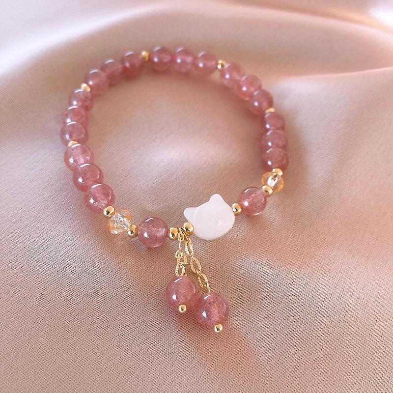 Natural Crystal Bracelet Strawberry Crystal Jewelry Shell Cat Bangles Women Fashion Jewelry Accessories Gift