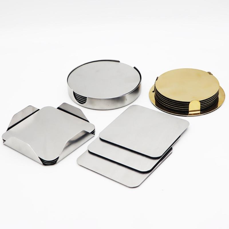 6Pcs Elegant Metal Drink Coaster Set With Holder Heat Resistant For Dining Table And Office Desk With Minimalists Design