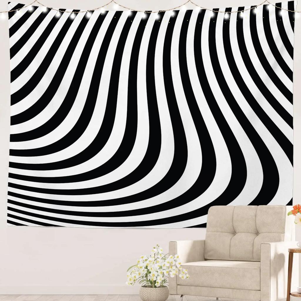 Hypnotic Spiral Tapestry  Black  White Optical Illusion Design  Unique Wall Art for Bedroom  Modern Decor Lover Gift