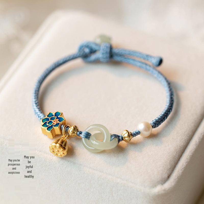 Hetian Jade & Pearl Interlocking Bracelet for Women - Niche Design, Hand-Woven, Best Friend Gift