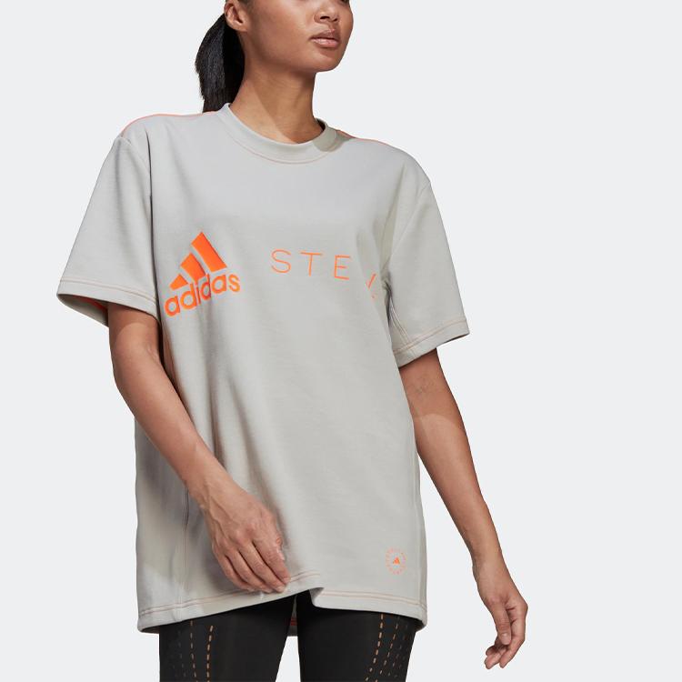Adidas x Stella McCartney Collaborative Pure Letter Print Sports Casual Short Sleeve T-Shirt Women Tops Grey HB7404
