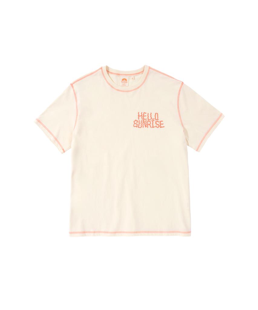 HELLO SUNRISE Hs Doodle Typo Stitch Tee_Cream