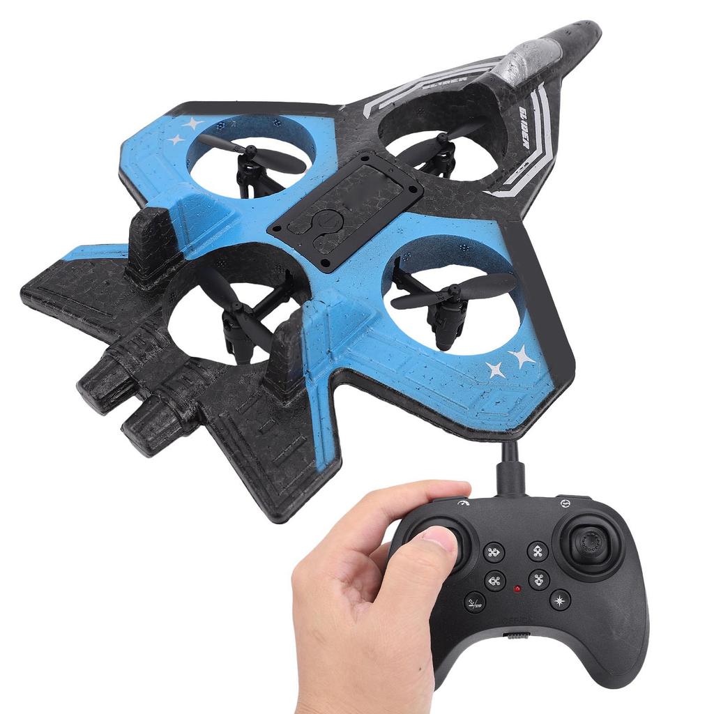 RC Airplane 4 Engine Thrust 3 Speeds Rechargeable 1 Key 360 degrees  Stunts Remote Control Plane Toy with Light Blue