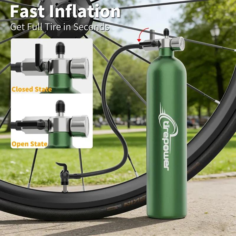 Ctrepower Tubeless Tire Air Bottle Tire Booster with Pressure Gauge & Valve Fast Inflator for MTB & Road Bicycle Vacuum Tires