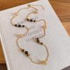 Maillard Tiger Eye Bead Round Pendant Necklace - Retro Casual Style Sweater Chain, Simple and Versatile.
