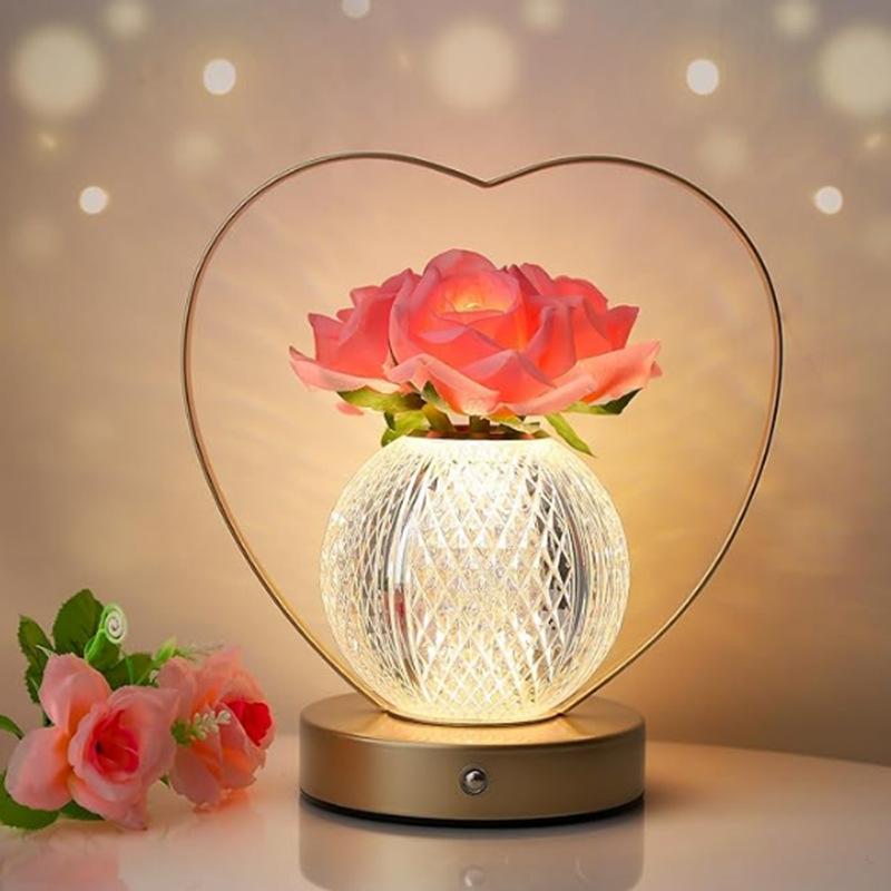 LED Rose Night Light Romantic Atmosphere Table Lamp Luxury Bedside Light for Bedroom Dorm Birthday Gift for Girls