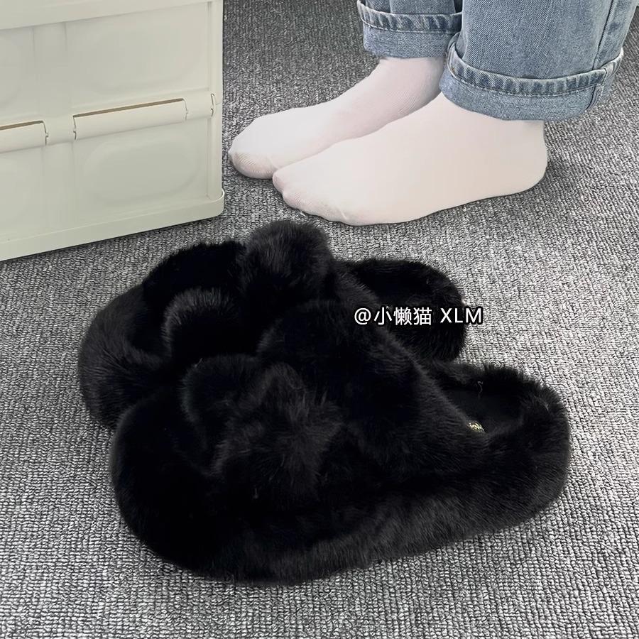 Mao Mao Hausschuhe Damenbekleidung 2025 Herbst und Winter neu dicksohlige Plüschwollschuhe Internet-Berühmtheit vielseitiger ausländischer Stil Zuhause Baumwollmopp