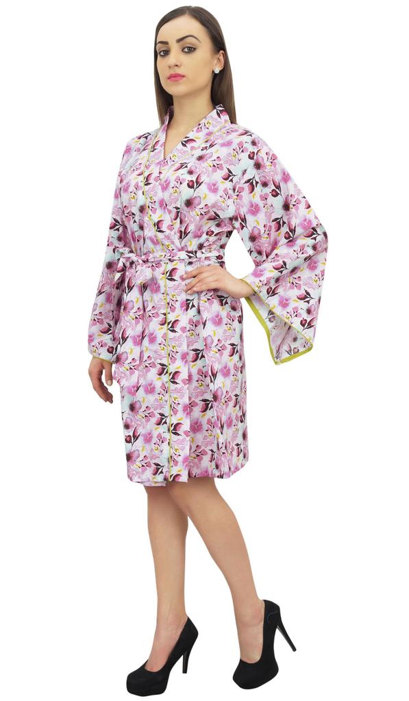 Bimba Women Floral Print Robe With Belt Bridesmaid Kimono Sleepwear Coverup -