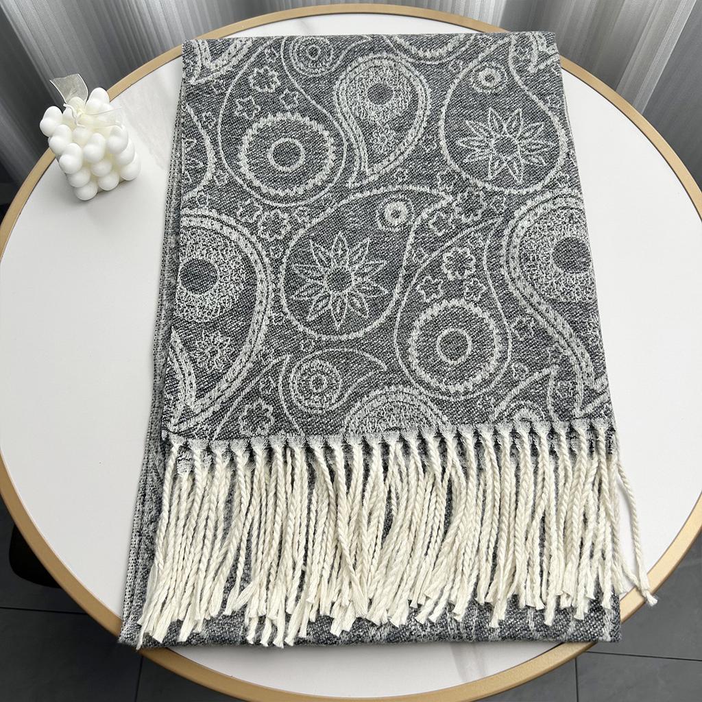 New Autumn and Winter Scarf with Cashew Flower Warm Large Shawl Imitation Cashmere Long Tassel Scarf