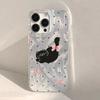 Cute Black Cat Phone Case For iPhone 17 Air Case iPhone17 16 15 11 12 13 14 Pro Max Plus Laser Silver Feather Texture Shockproof Cover