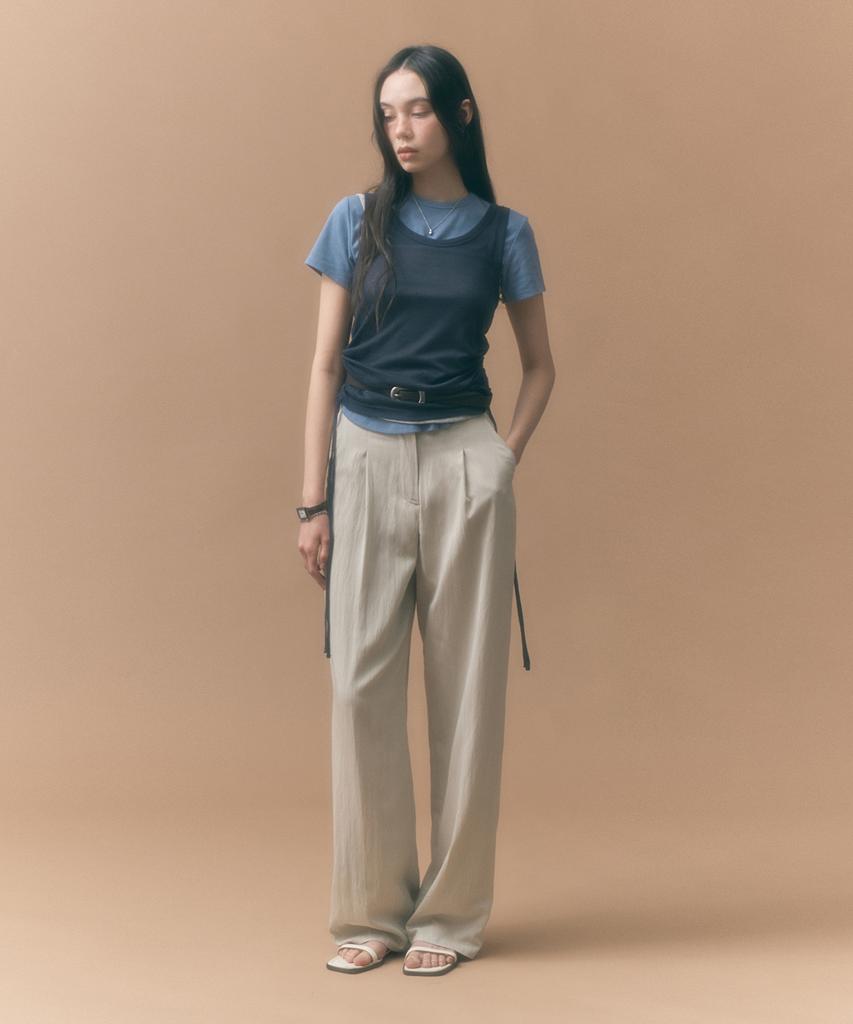 MONGDOL Nylon One-Tuck Wide Slacks Beige Mdpt025Nybeige
