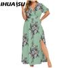 IHUASU L-5XL Women's Fashion Summer Spring Short Sleeve V-Neck Casual Dresses