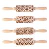 Easter Pattern Rabbit Egg Carrot Chicken Embossing Wood Stamps Rolling Pin Baking Cookie Fondant Cake Textured Roller