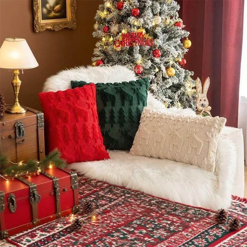 1PC Christmas Embroidered Plush Pillow Cover 3D Tree Design Cushion Case Cozy Holiday Decor Valentine’s Day Gift