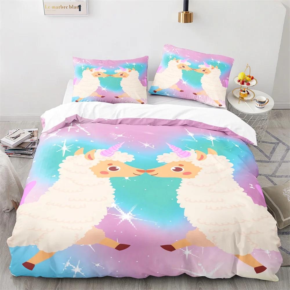Unicorn Soft Duvet Cover Pink Carton Unicorn Animals Romantic Theme Polyester Valentine's Day Gift for Children Young Girls Boy Rom Decor