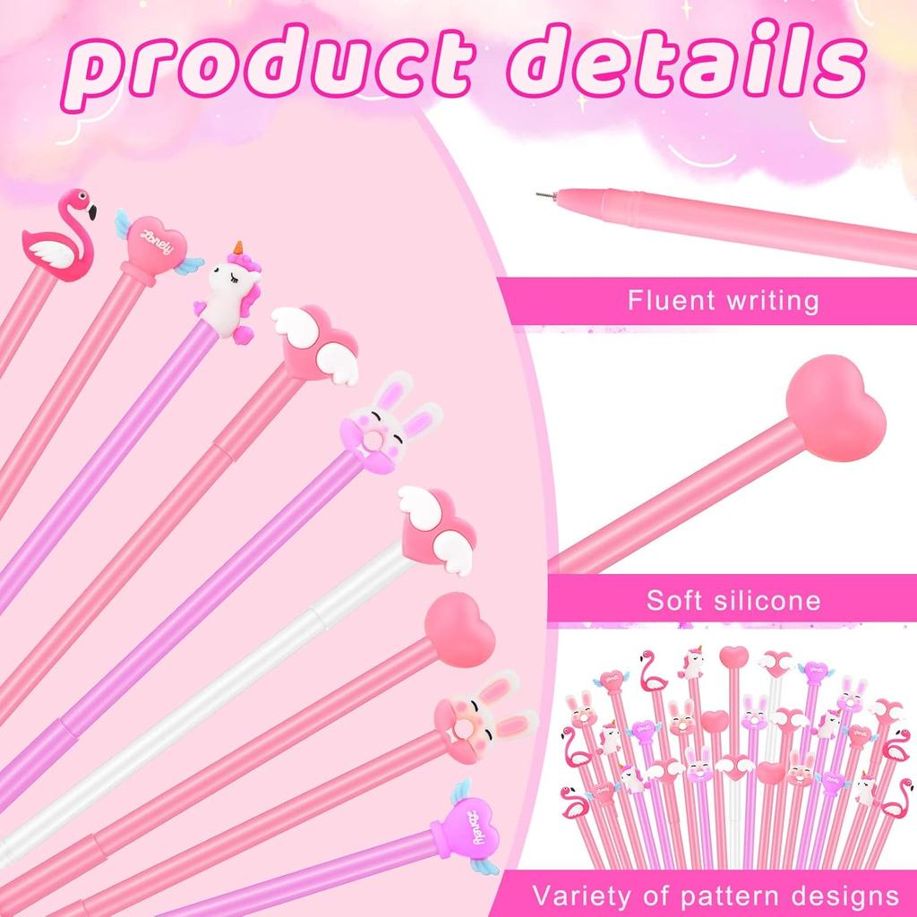 72 Pcs Valentine's Day Pens Heart Shape Pen Cartoon Fun Kawaii Pens Funny Writing Unicorn Pens Cartoon Animal Cool Ink Pens for Student Stationery