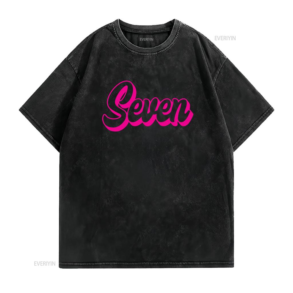7th Birthday T Shirt Retro Girl Seven Party Kids Cute Groovy vintage Washed designer clothes Stretched streetwear Breathable