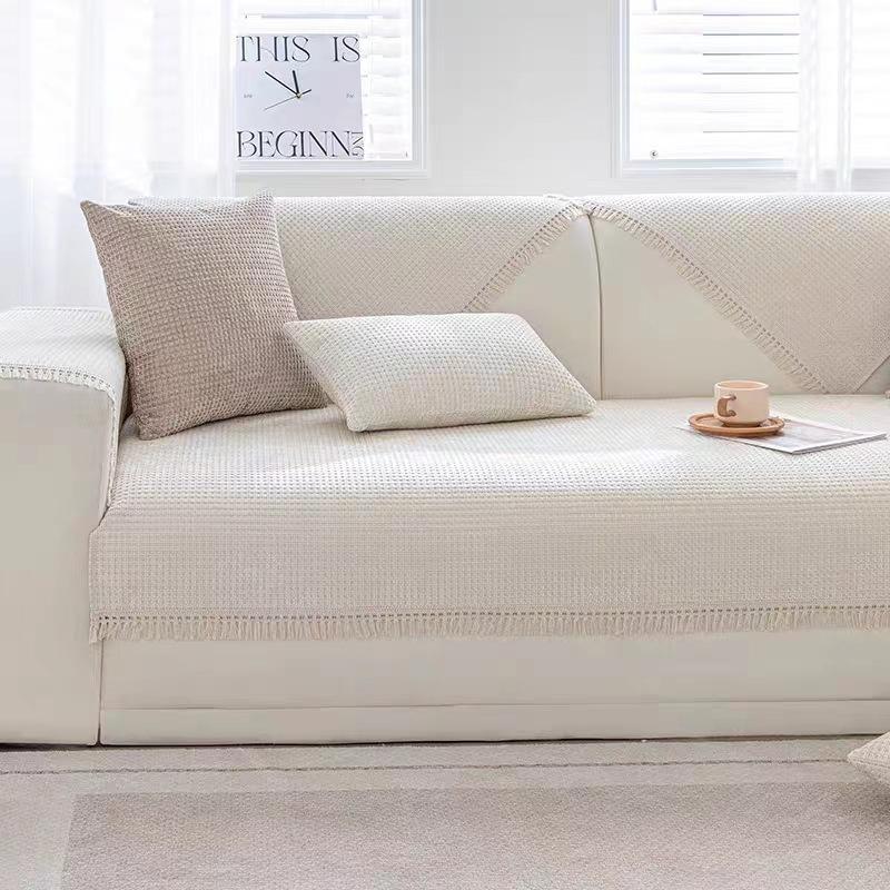 Cream Style Sofa Cushion Beige New Four-Season Universal Non-Slip Fringed Edge Sofa Cushion Minimalist Style