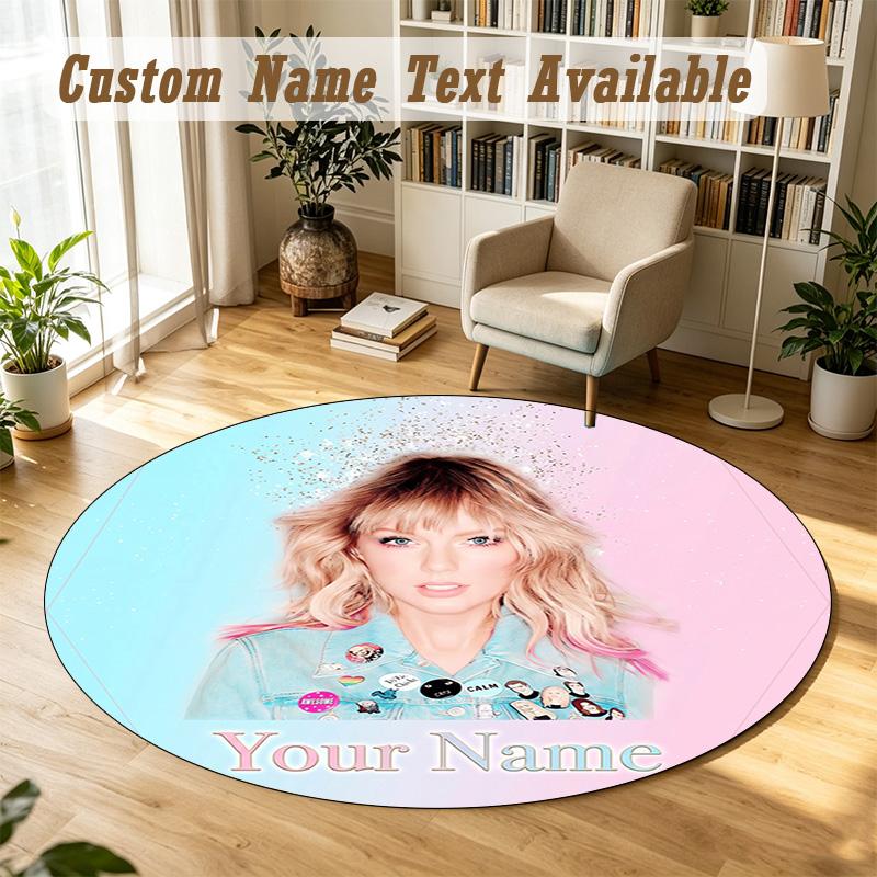 Round Rug Custom NameTaylor Swift Pattern Non Slip Carpet Home Floor Decor