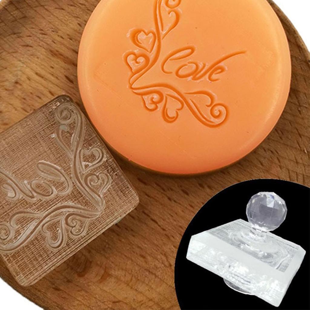 Valentines Day Acrylic Clear Seal Natural Organic Soap Making Tool Accessories Love Heart Pattern Soap Stamp Block