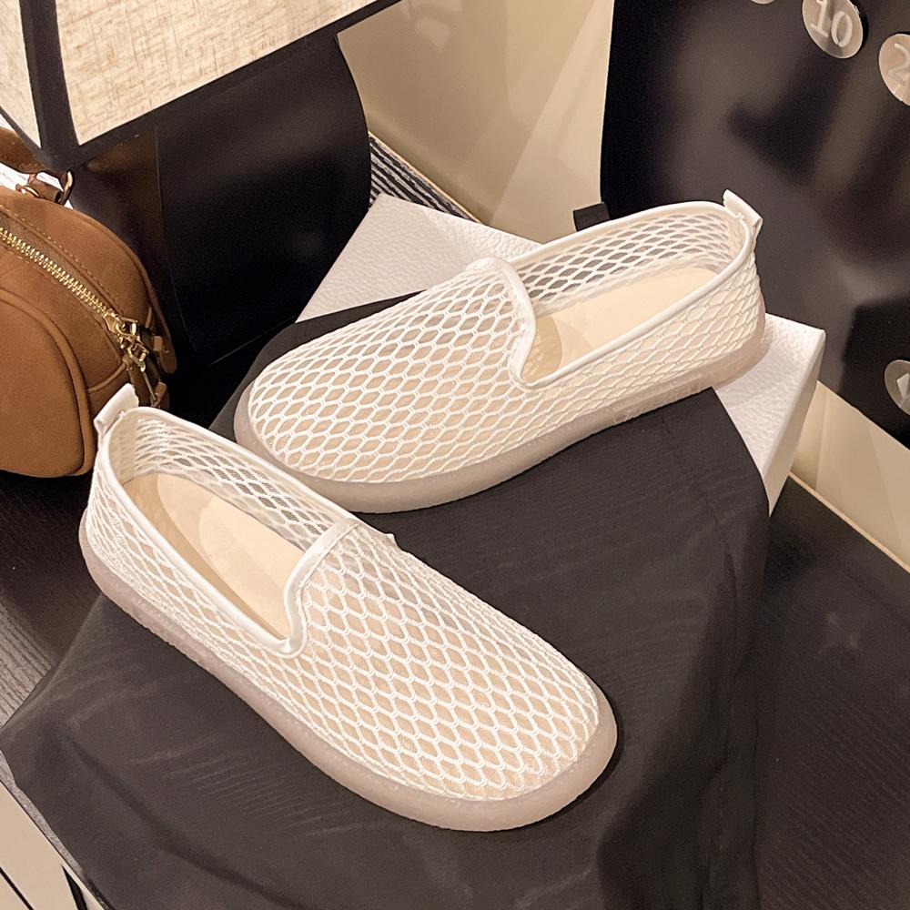 Fashionable Mesh Shoes Women's Breathable Summer New Lightweight Soft Bottom Slip-On Bean Bean Shoes PU Insole Mesh Upgraded