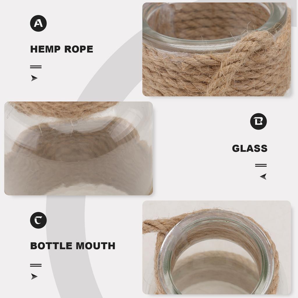1Pcs Glass Flower Vase Country Style Hydroponic Decorative Rope Woven Vase Home Office Restaurant Decor Accent
