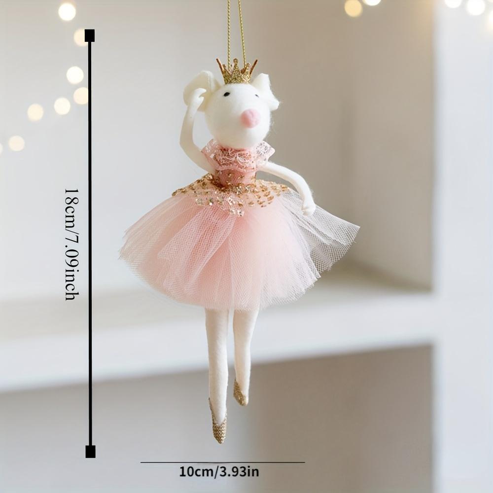 Vánoční dekorace Závěsné ozdoby, Růžové síťované šaty Zlatá koruna Vánoční myška Kreativní závěsné, Závěsné ozdoby na vánoční stromek