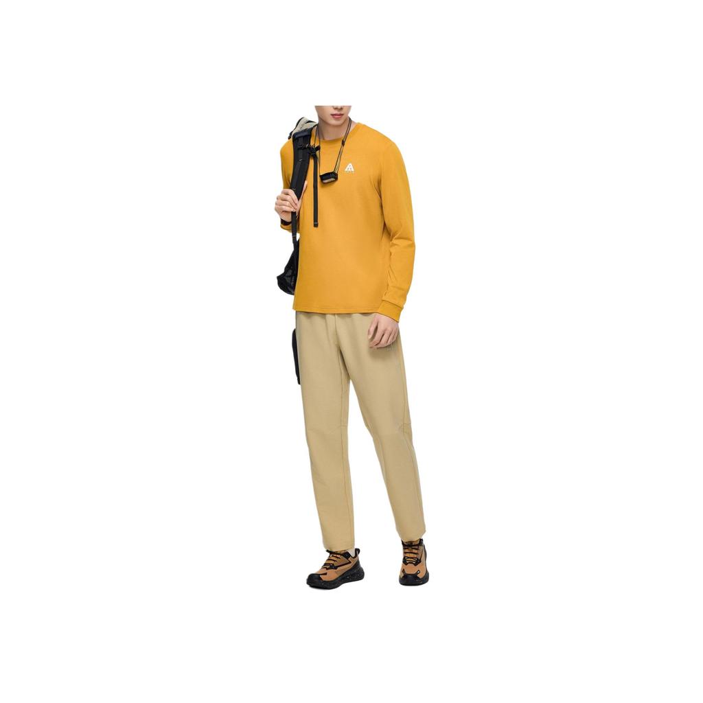 Anta Outdoor Series Logo Round Neck Moisture Wicking Quick Dry Long Sleeve Sweatshirt Men Sweatshirt Bush-Yellow 952417402-2