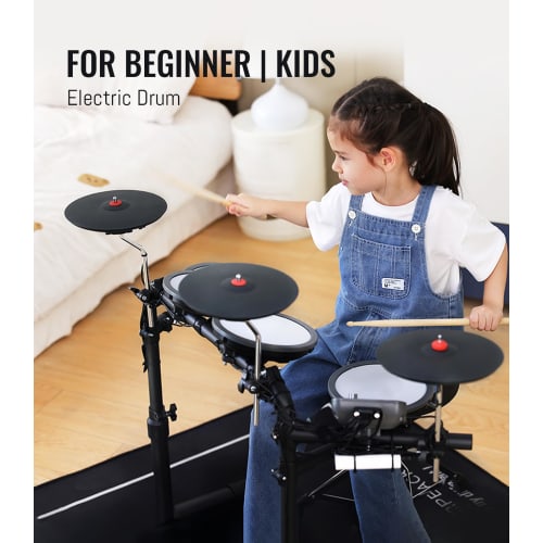MK-0 Mesh Electronic Drum Set with 4 Mesh Electronic Pads, 5-inch Kick Drum, 12 Kits and 68 Authentic Sounds, USB MIDI, Throne, Sticks, Headphones, an