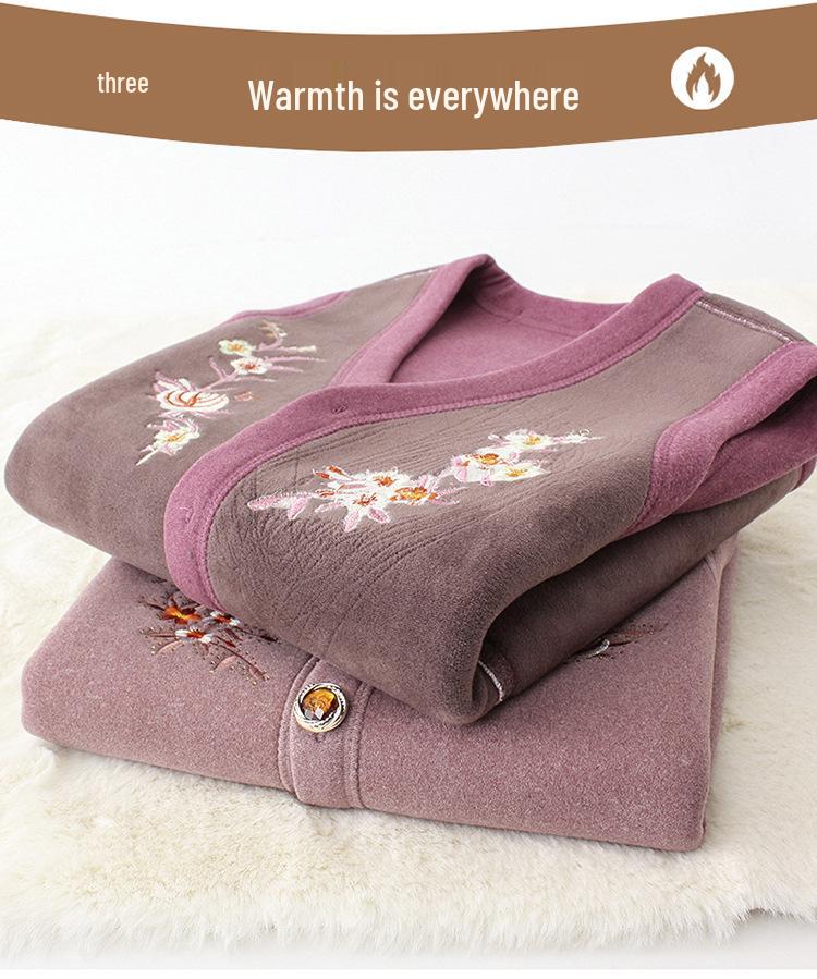 Women's Warm Fleece-Lined Cardigan Vest for Autumn and Winter - Ideal for Middle-Aged and Elderly