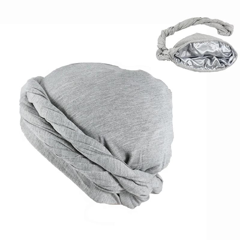 Neue elastische Herren-Turbanmütze Kopf Muslimisch Satinfutter Dehnbare Kappen Nationales indisches Kopfband Mütze Mode-Kopfband Biker-Kopfwickel white
